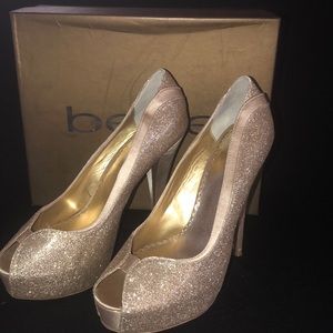 Brand New Bebe Shimmering gold Stilettos
